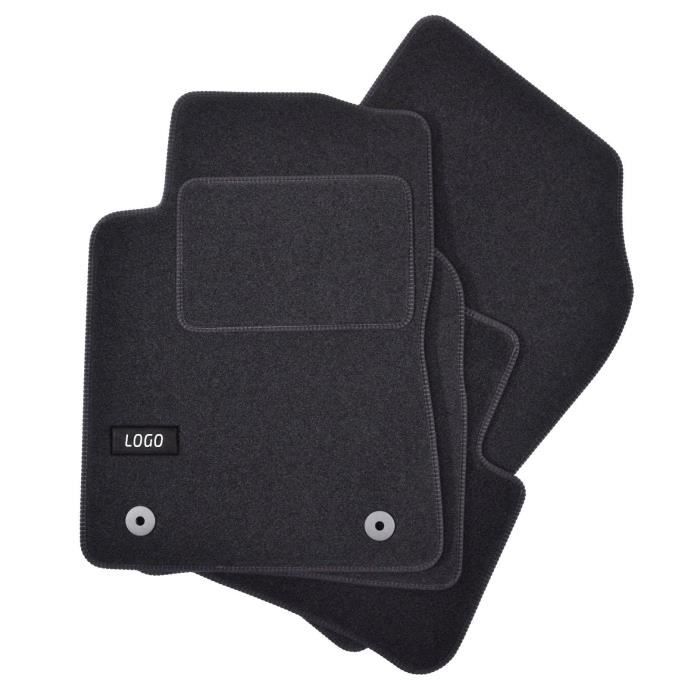 Tapis de sol - Logo - Mini Cooper - Velours noir - Sur mesure - 2 pièces - Antidérapant