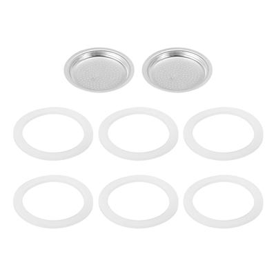 Uxcell Aluminum Coffee Pot Accessory for Stainless Steel Espresso Maker, Includes 1 Filter and 6 Silicone Gasket Seals, Size 50x41x5mm, for 2-Cup