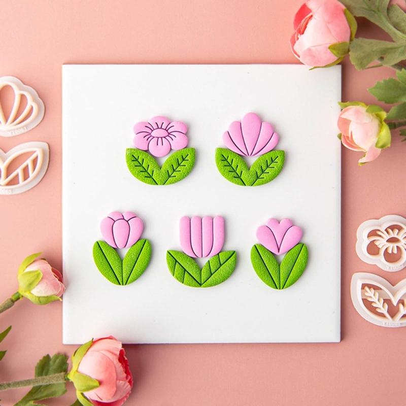 Spring Floral Clay Cutters for Earrings Jewelry Making Flower Clay Earrings Cutters  Plastic Earrings Pendant Mold Tool