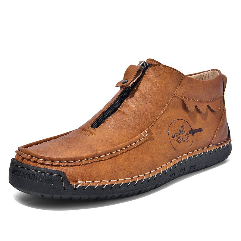 Men s Hand-Stitched Leather Slip-On Driving Loafers, Casual Low-Top Plus Size Shoes Size 40