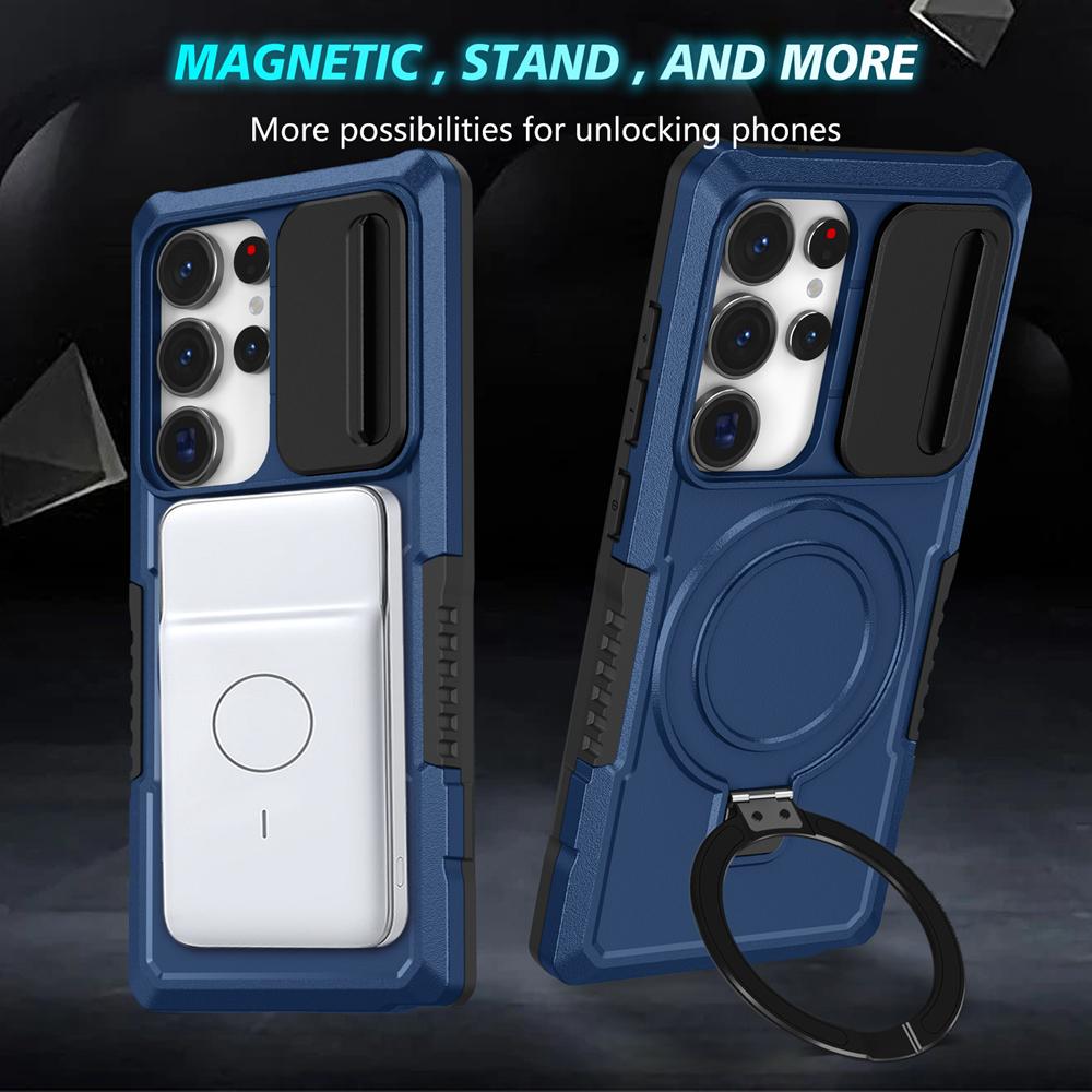 KEYSION Shockproof Case for MagSafe for Samsung Galaxy S25 Ultra 5G Magnetic Ring Stand Slide Camera Protection Phone Back Cover