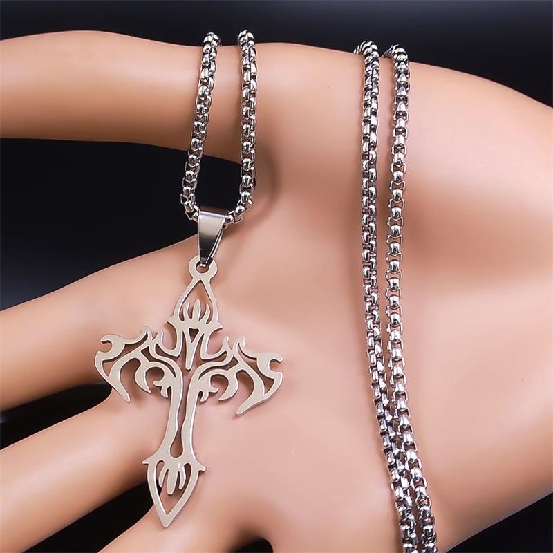 HNSP Nerezová ocel Goth Flame Cross přívěsek řetízkový náhrdelník pro muže, ženy šperky příslušenství