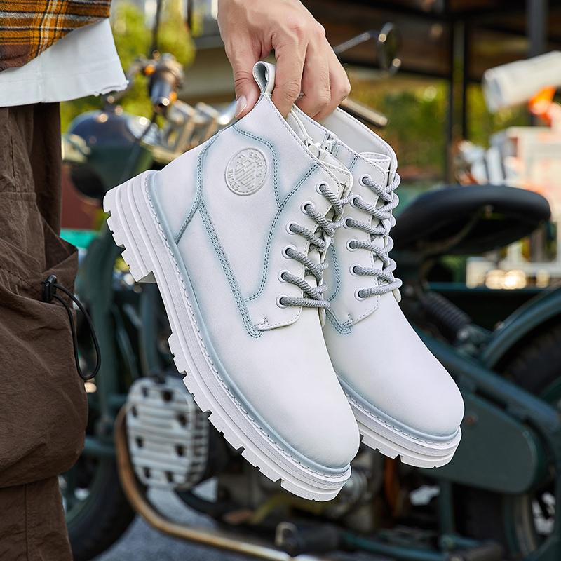 Hot-Selling Mens Motorcycle Boots Outdoor Male Ankle Boots Lace-Up Leather High Top Shoes All-Match Travel Walking Shoes Botas
