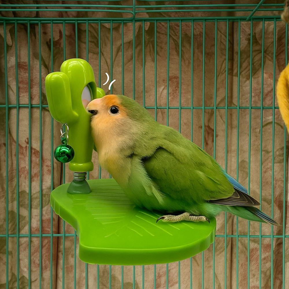 Funny Leaves Shape Bird Perch Stand Wear Resistant with Bells Parrot Play Stands Cactus Bird Mirror Toy Cage Accessories