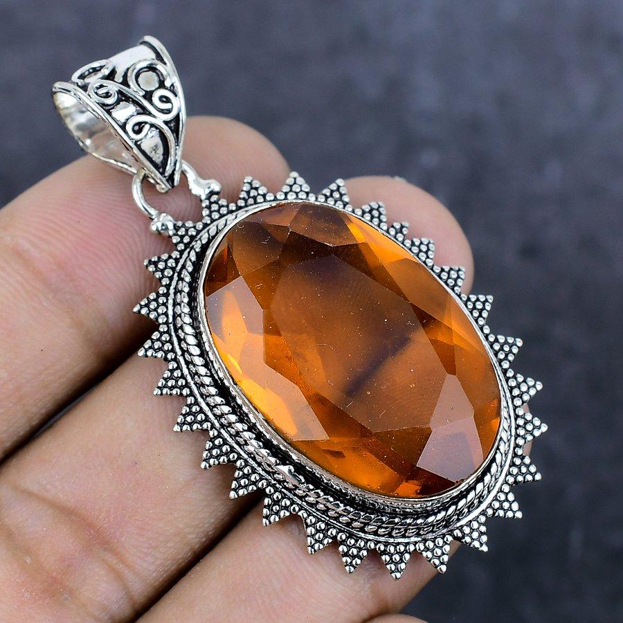 Citrine Gemstone Handmade 925 Sterling Silver Jewelry Pendant 2.17" Y7n37