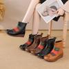 Johnature Ethnic Style Mixed Colors Genuine Leather Wedges Short Boots Warm Comfortable Women's Cotton Shoes