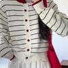 A New Autumn Fashion Round-neck and Versatile Sweater Coat for Women with Contrasting Color Stripes Long-sleeved Knitted Cardigan
