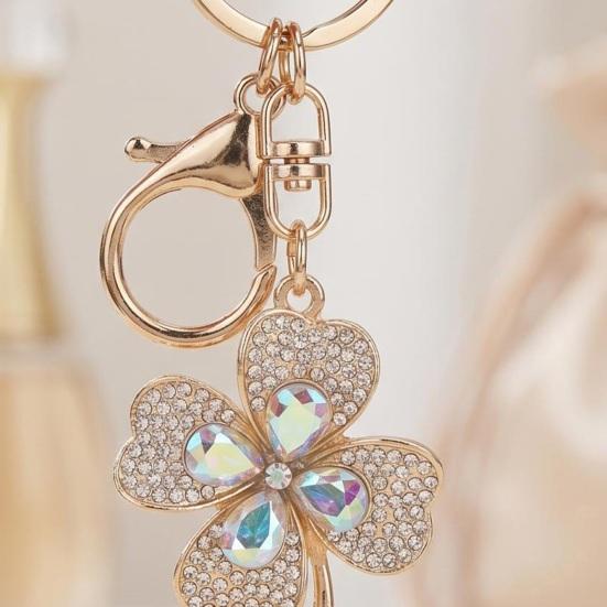 Four Leaf Clover Keychain Rhinestone Lucky Four Leaves Clover Keychain with Lobster Clasp Sparkling Good Luck Charm Gift for Women
