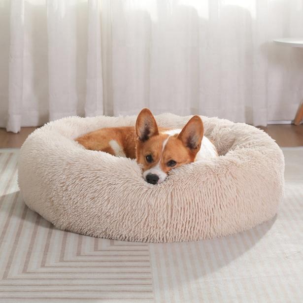 Nice Quality Drop Shipping Cute Animal Fluffy Dog Bed Premium Plush Donut Calming Bed for Pet