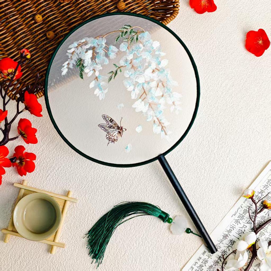 Double-Sided Round Fan with Suzhou Embroidery for Hanfu or Qipao