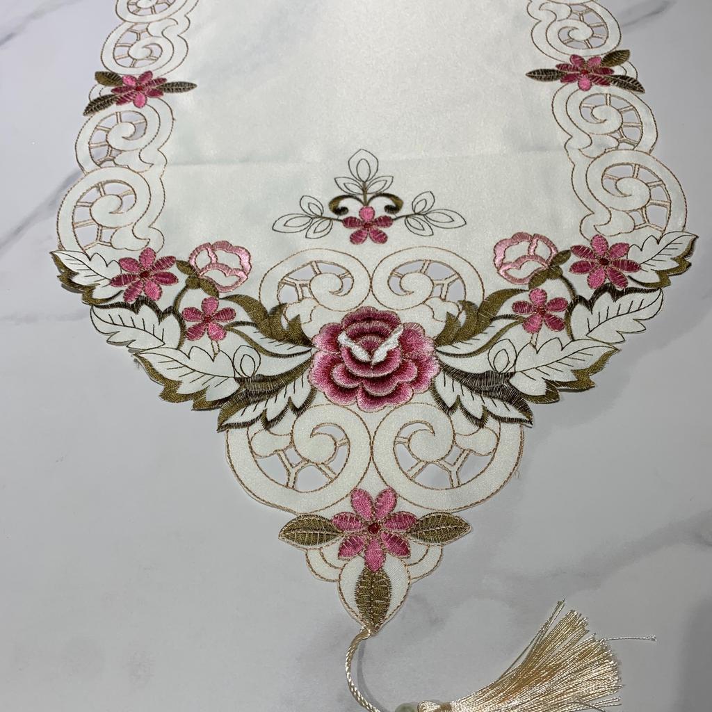 Tassel Table Flag Simple White Embroidered Polyester Fabric Tv Cabinet Rectangular European Tablecloth