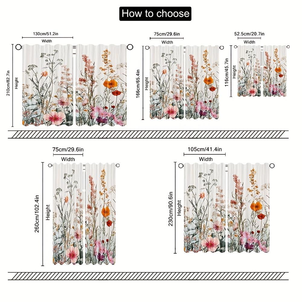 2pcs Rtic Floral Curtains with Green Leaf Design   Rod Pocket for Easy Hanging   Vibrant Wildflower Botanical Print for Bedroom