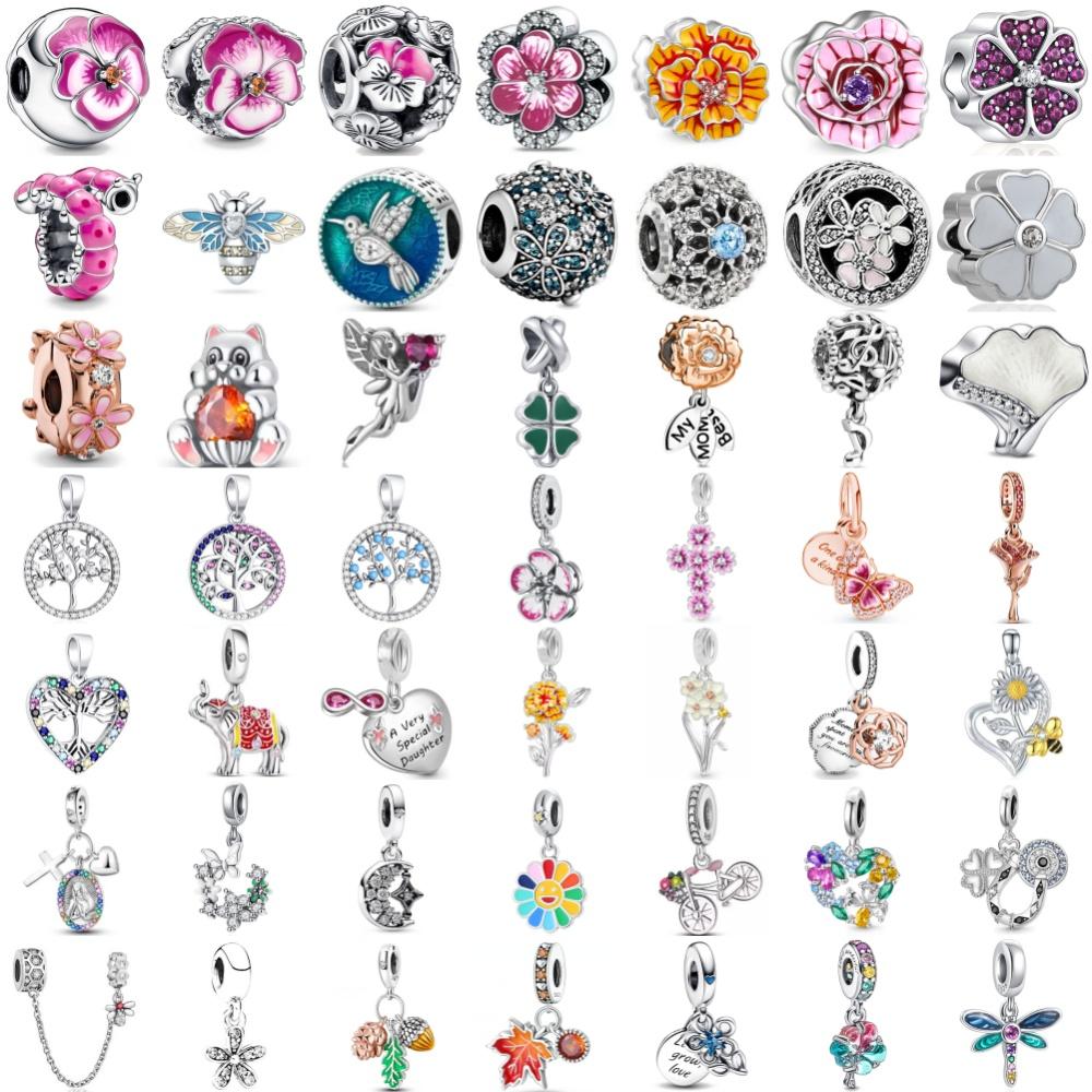 Beautiful Flowers, Butterflies, Crosses,Elephant Pendant Beads 925 Silver European Bracelet DIY Exquisite Jewelry