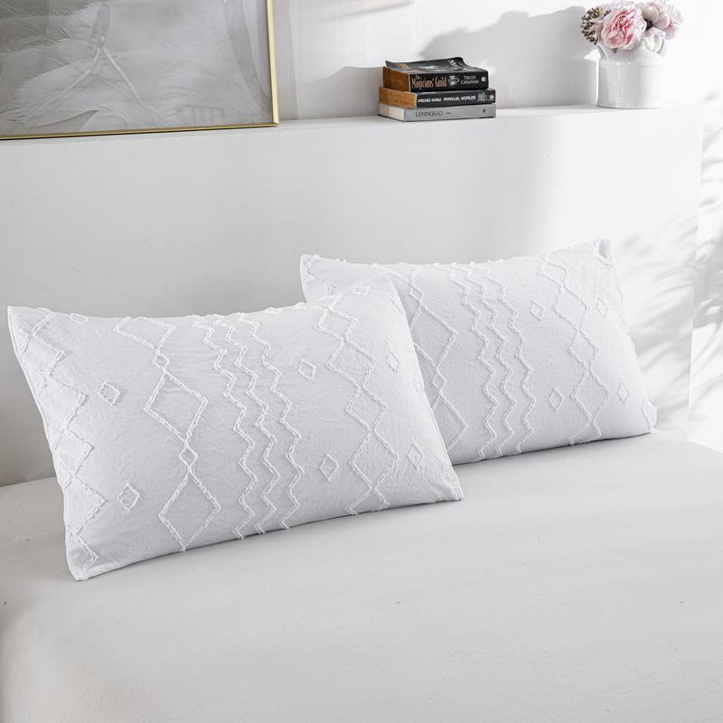 White Duvet Cover Queen Boho Tufted Microfiber Bedding Set for All Seasons, Embroidery Shabby Chic Comforter Covers with Zipper