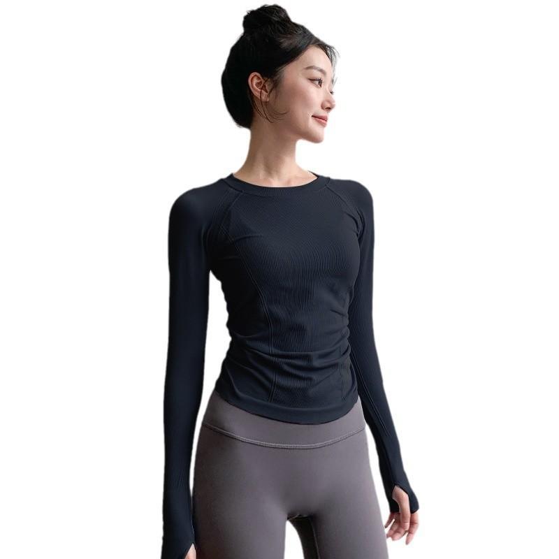 Women's Yoga Fitness Clothing Long Sleeve round Neck Tight Top Quick Dry Running Sportswear Pilates Training Gym Suit