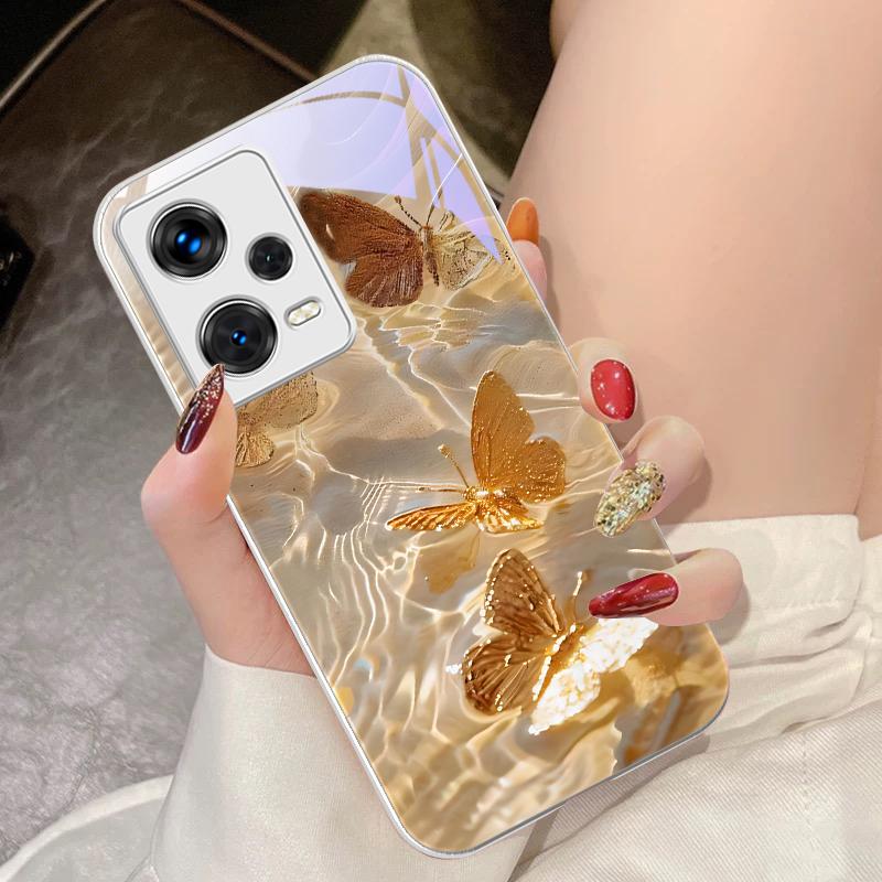 Lucky Butterfly White For Xiaomi 14 Ultra 13 Lite Redmi Note 13 11 Pro 12 Plus Poco X6 3 Pro F4 6 GT Tempered Glass Phone Case