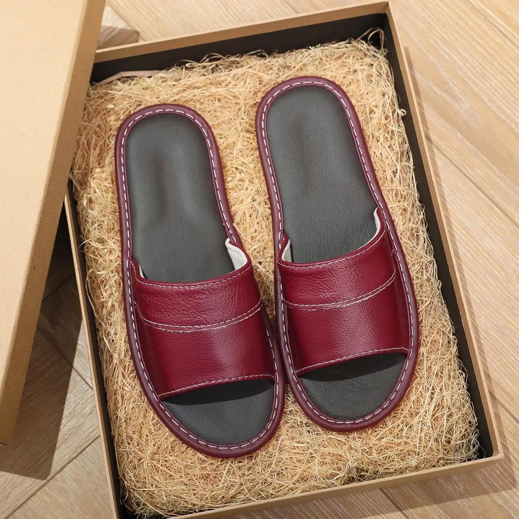 Fashion Walk Around Home Slippers for Men House Indoor Genuine Leathe Soft Shoes Sabot Fun Low Price Summer Sale Adult Y2k Sandals Man