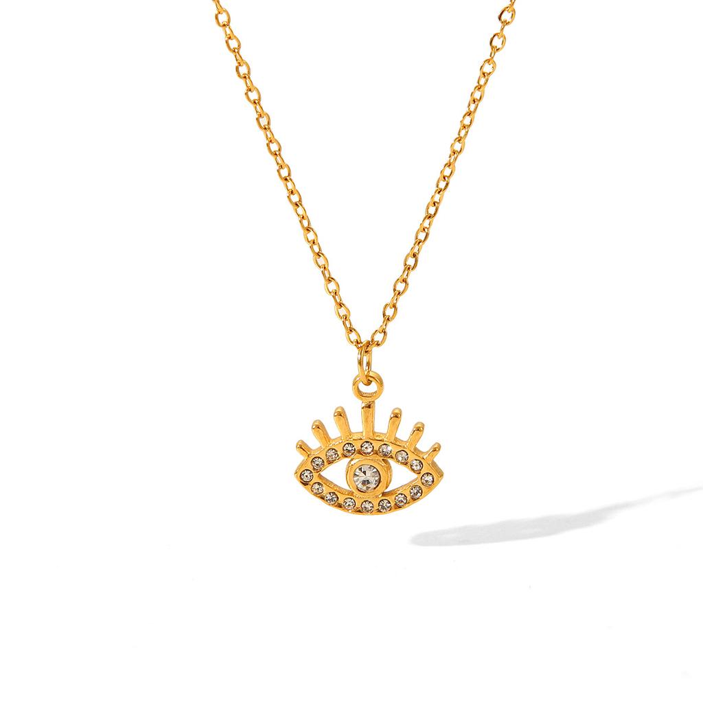 Titanium Steel Gold Plated Diamond Evil Eye Pendant Necklace Fashion Choker Jewelry