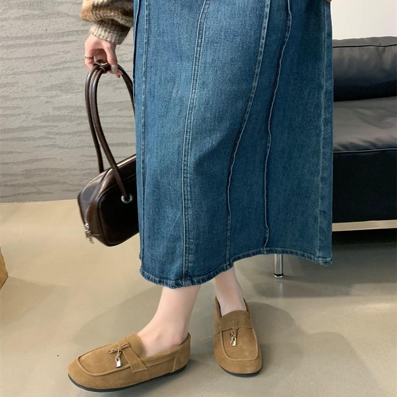 Loafers Women's Summer One-pedal Lazy Shoes British Style Leather Retro Doudou Shoes Women's Single Shoes Comfortable Flat Bottom