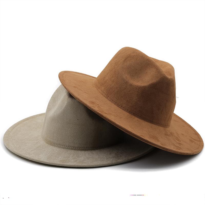 Simple Fedora Hat Men Women Suede Imitation Winter Felt Hats Fashion Khaki Top Jazz Hat Fedoras Chapeau Sombrero Mujer