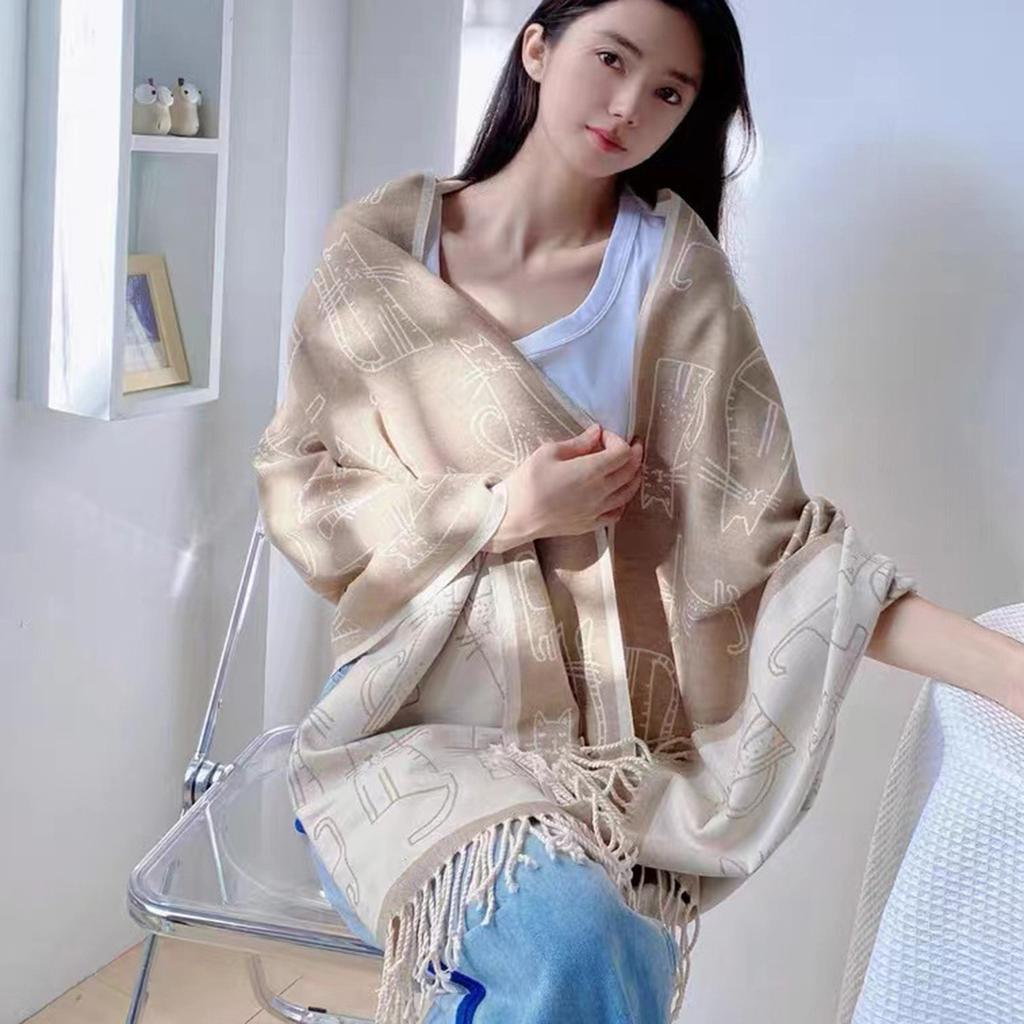 Fashion Cat Printed Pashmina Scarf Tassels Shawl Womna Autumn Winter Warm Scarves Ladies Long Wraps Cashmere Like Neckerchief