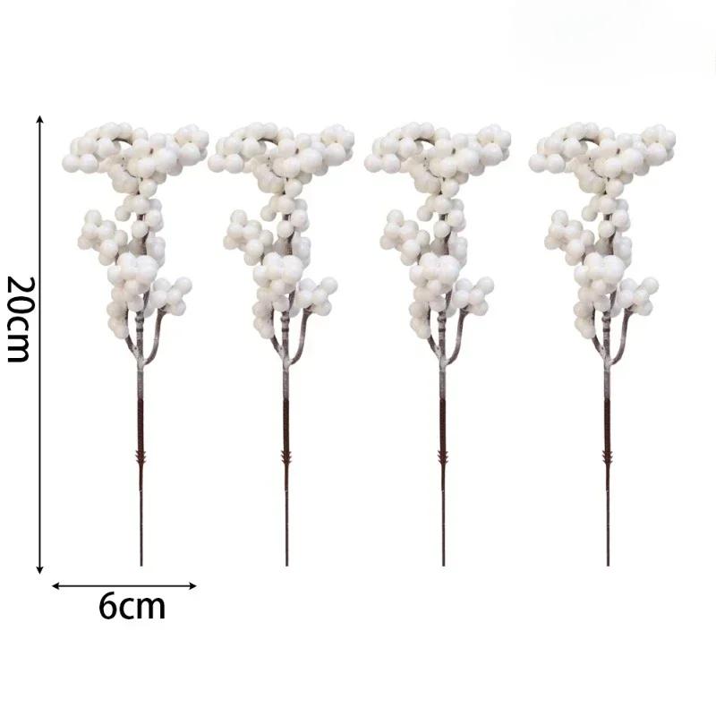 4-20PCS Artificial Holly Berry Stem Christmas White Berries Branches DIY Xmas Tree Ornament Wedding Home Party Fake Flower Decor