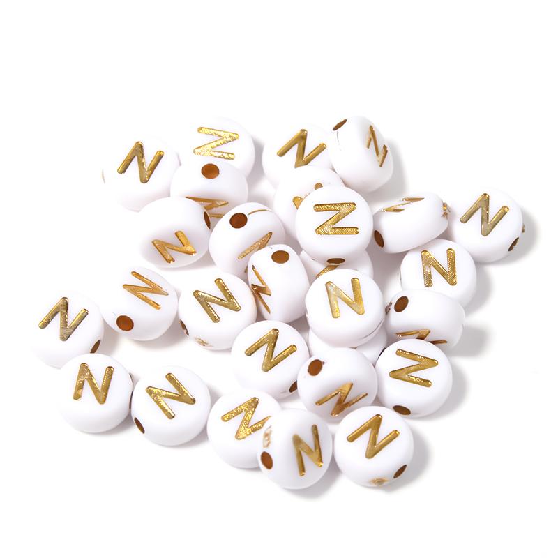 100Pcs 7mm Acrylic Alphabet Beads A-Z Gold Color Letters Beads For Jewelry Making Flat Round Spaced Bead DIY Bracelet Necklace