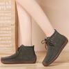 Plush Warm Women Short Boots Retro Cow Suede Flats Casual Walking Shoes Winter Snow Boots Soft-soled Mother Shoes