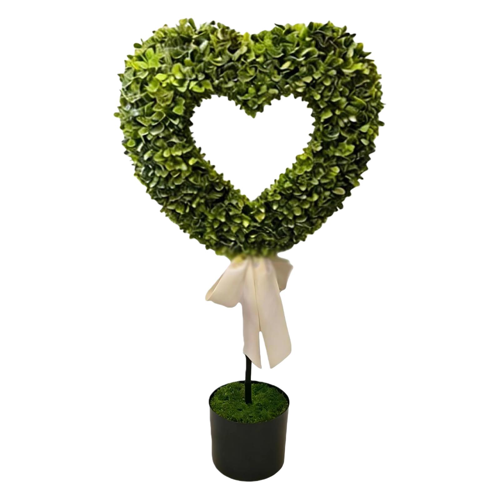 

Heart Topiary Outdoor with Pot and Bow Tie Artificial Boxwood Topiary Fake Plant for Wedding Birthday Valentine Day Anniversary