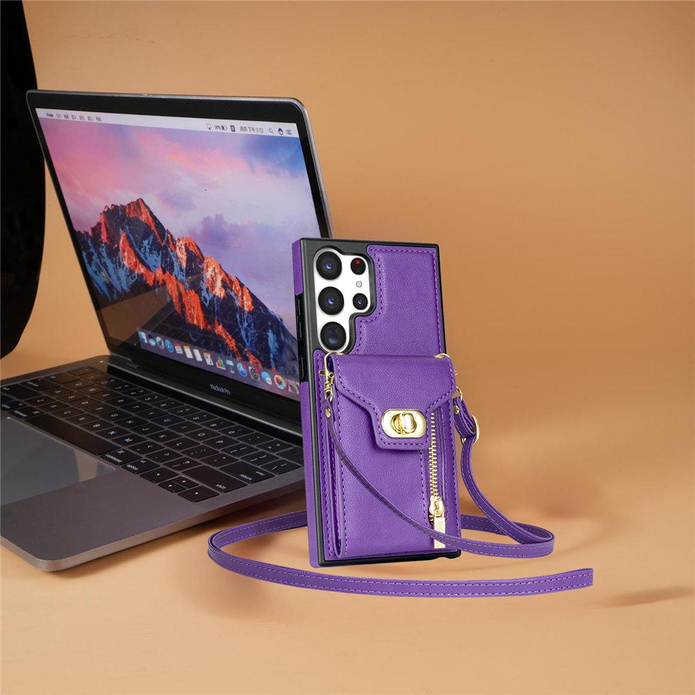 Zipper Lanyard Wallet Case For Samsung Galaxy S24 Ultra S23Plus S22 S21 S20 Note 20 A13 A14 A54 Cards Slot Cover Funda