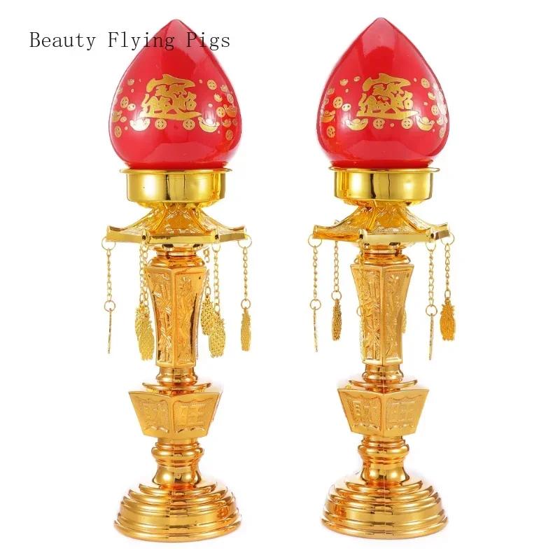 1 Pair Plastic Household Yuanbao Candlestick Simulated Candle Holder Buddha Hall Decor Temple Ornaments Pray for Auspiciousness