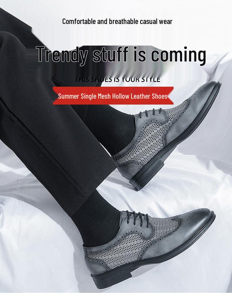 Men's Summer Mesh Leather Brogue Shoes: Casual, Business, British Style, Lace-Up, Wedding-Ready