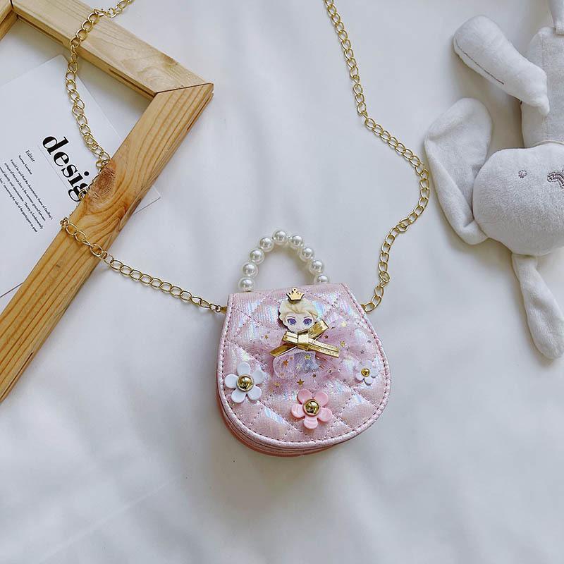 Adorable Mini Pu Leather Princess Handbag For Kids With Stylish Pearl Accents