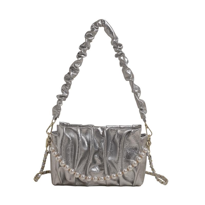 Pearl Chain Underarm Bag Women's Fashion Pleated Shoulder Bag New Messenger Bag