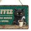 Retro Cat Coffee Wall Sign Funny Black Cat Wall Art Poster Vintage Wood Hanging Sign for Kitchen Coffee Bar Home Decor