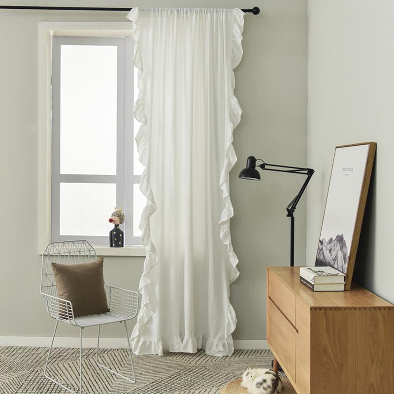 White Ruffle Curtains for Dining Rooms Cotton Linen Sheer Curtains for Living Room Semi Tulle Curtain for Windows Bedroom Canopy