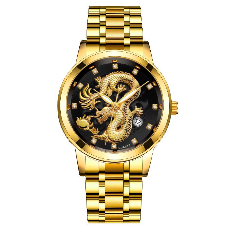 Chinese Dragon Waterproof Square Men's Watch - Fashion Steel Belt Calendar