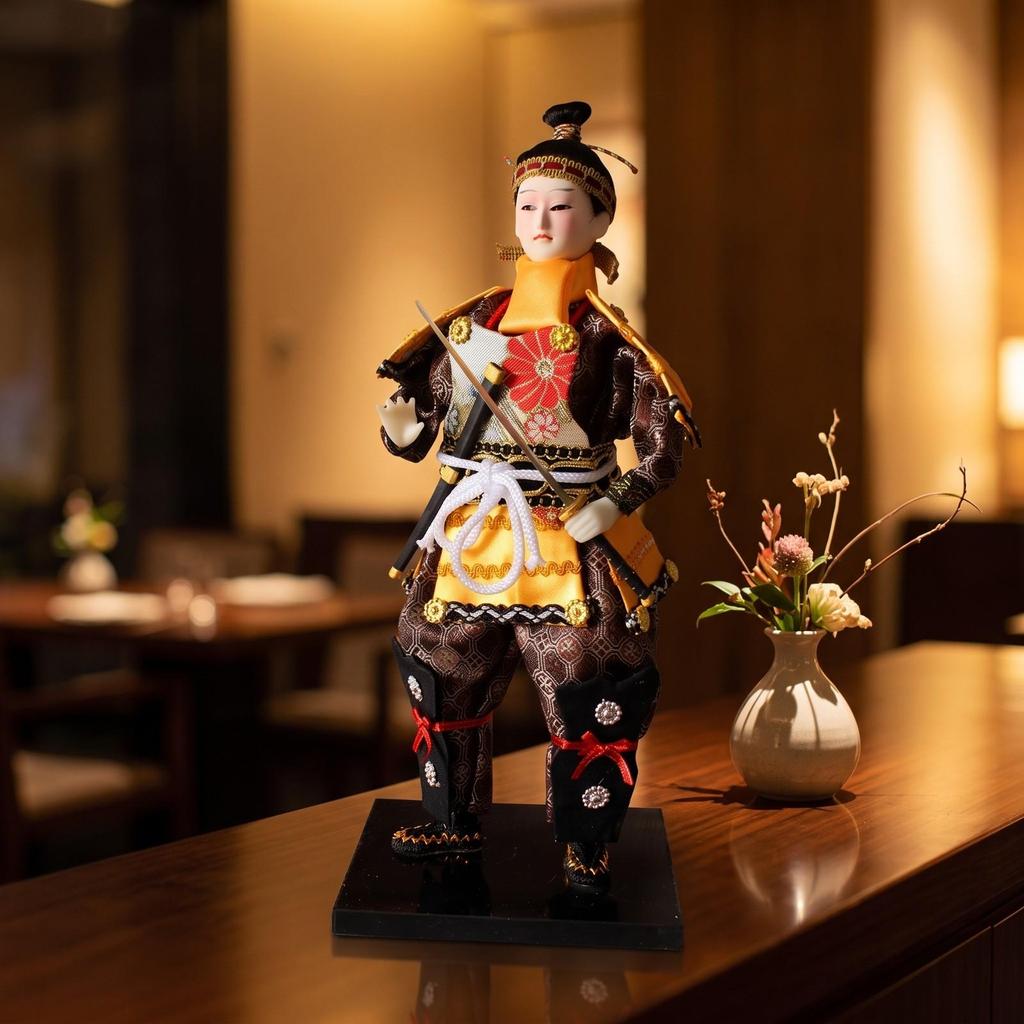 Cloth Doll Samurai Warrior Ornament Handmade Japanese Style Figurine with Glossy