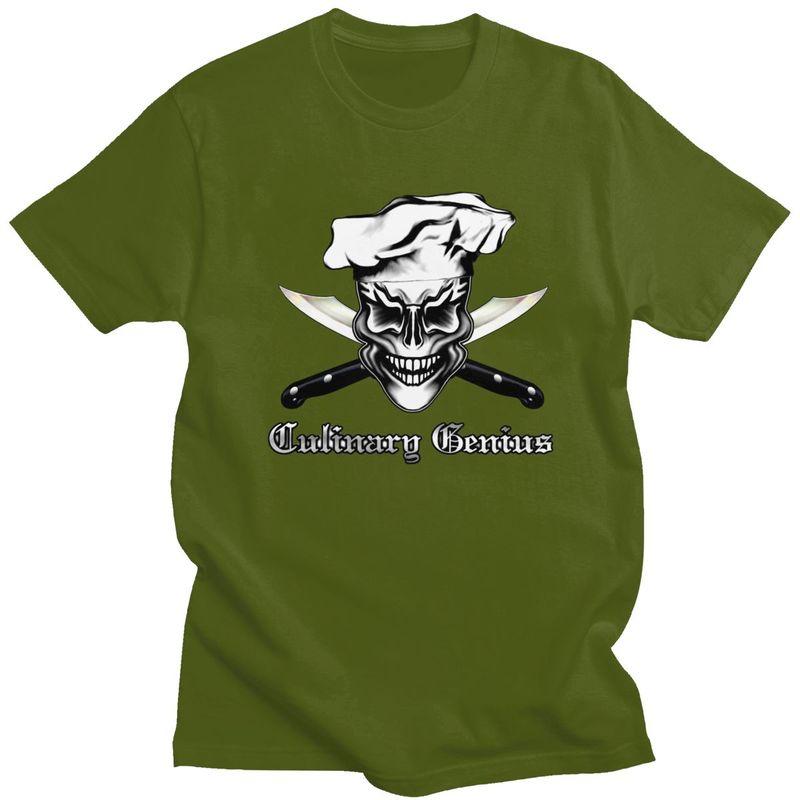 Custom Culinary Genius Skull Chef Tshirts for Men Short Sleeve Casual T Shirt Cooking Pirate Tshirts Slim Fit Pure Cotton Tee