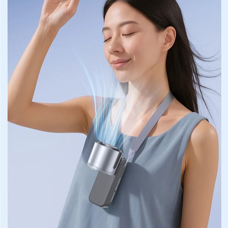 New 4000mAh Semiconductor Refrigeration Handheld Fan Turbine High-speed Violent Electric Fan Folding Neck Ice Pack Small Fan