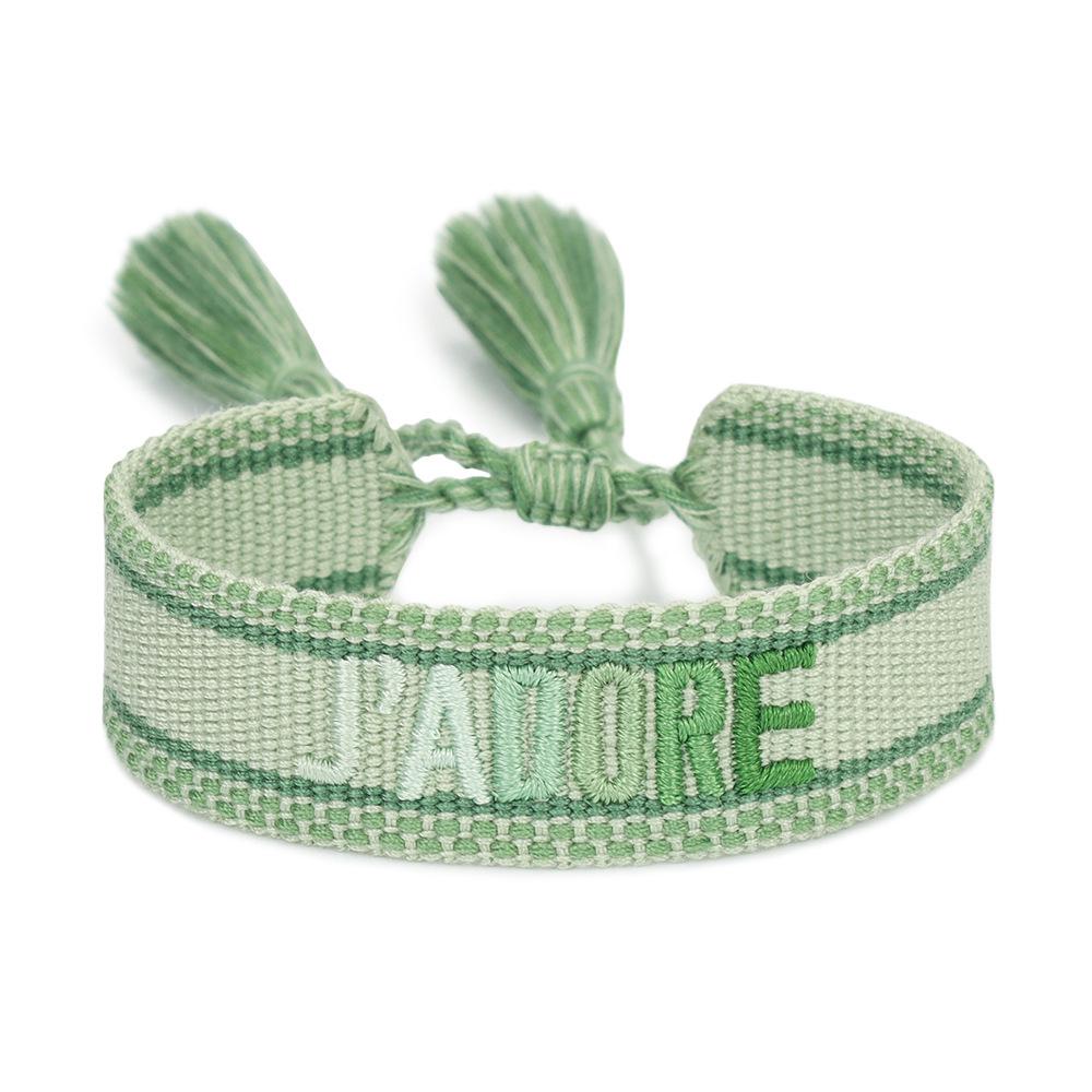 J'adore Bracelet: Embroidered Letter Tassel Wristband for Women & Couples