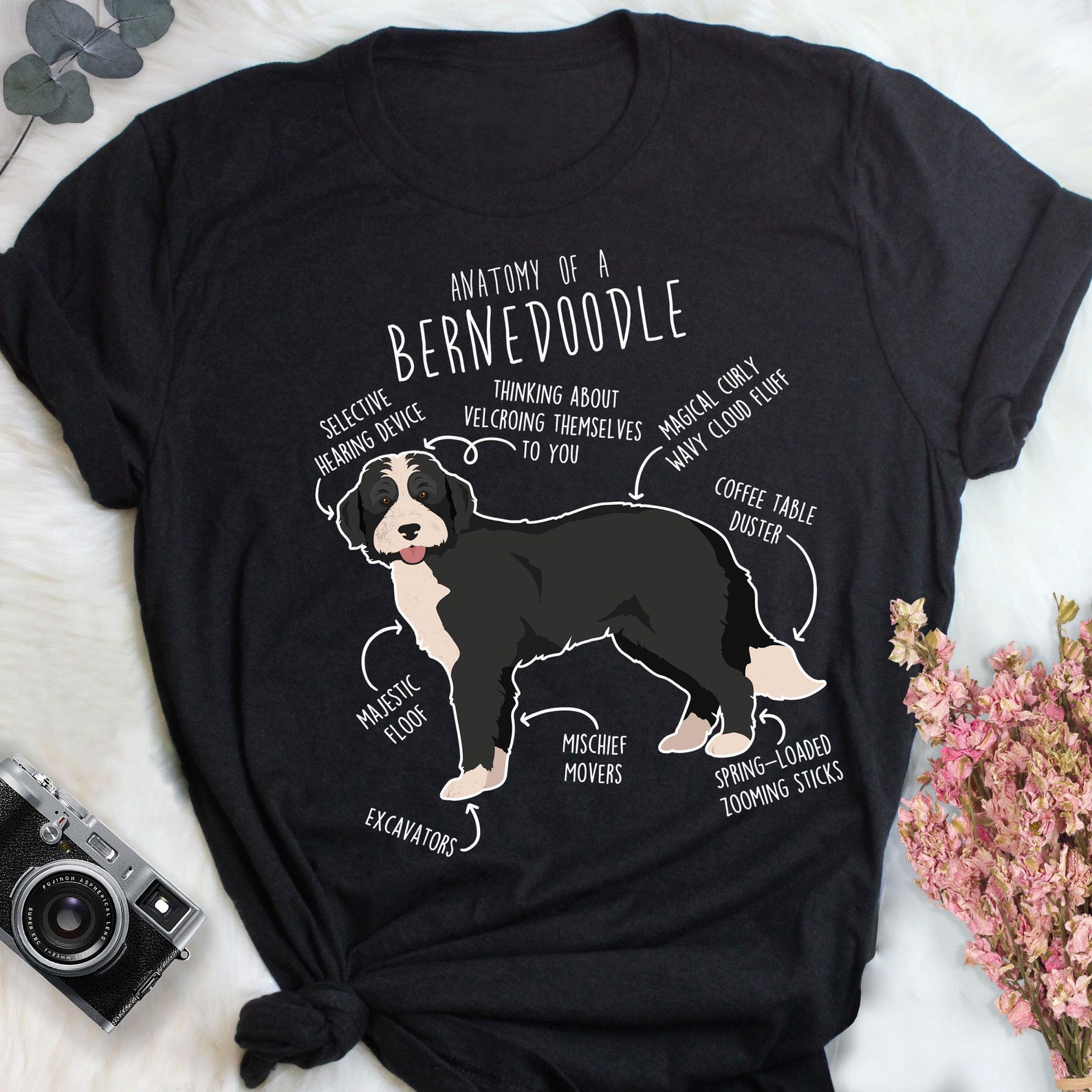 Bernedoodle Shirt, Black and White Bernedoodle Dog Lover Gift, Funny Cute Doodle T-shirt Poodle Mix Cross Tshirt Mom Dad, Bicolor 100