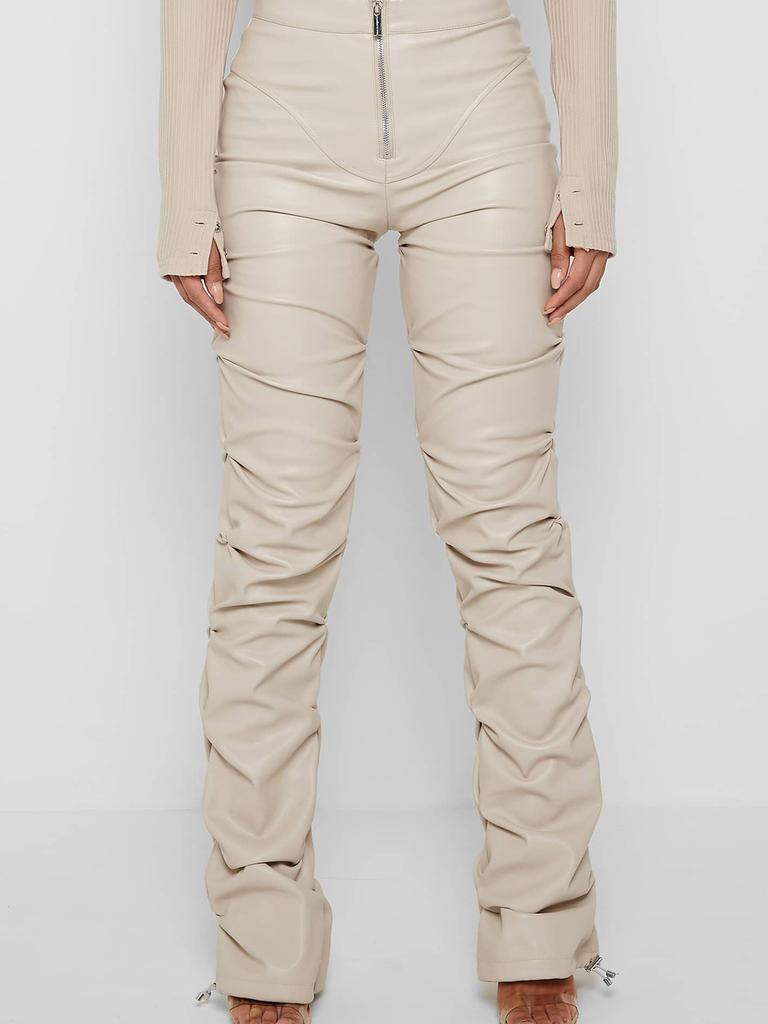 Damen Mode Schlank Geschnittene PU-Leder Lange Hosen, Persönlichkeit Faltbare Micro-Saum Hosen für Damen, Neue Saison