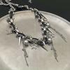 Metal Chain Y2K PU Necklace Tassel Rivet Choker Retro   Birthday Gift