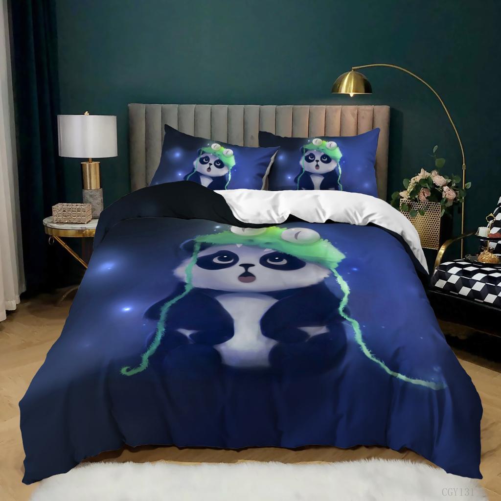 Cute Panda Duvet Cover Set 3D Print Kawaii Wild Black White Animal Comforter Cover for Adult Kid Boy Polyester Bedding Set King