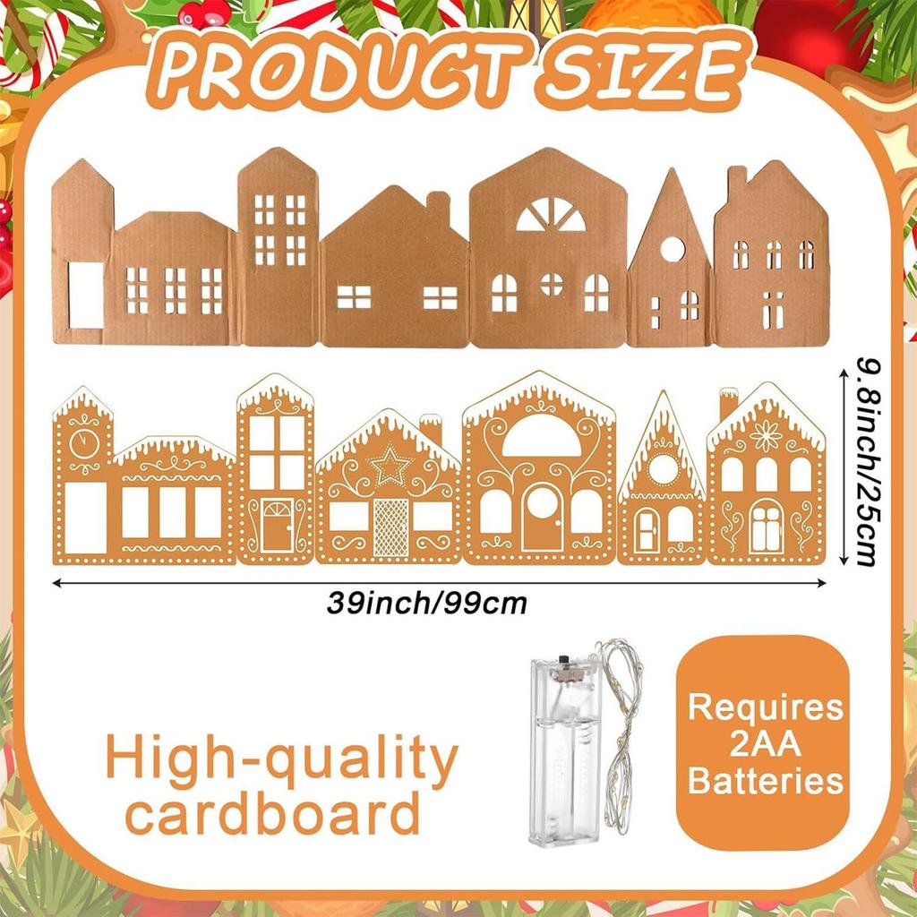 Foldable Christmas Village Decor with LED String Lights Gingerbread House Set Holiday Tabletop Ornaments for Home Office Mantel