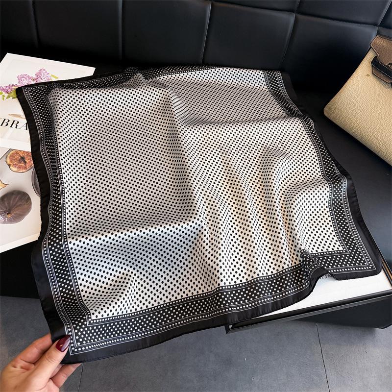Fashion Polka Dot Printed Silk Like Square Scarf For Women