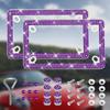 Pink Bling License Plate Frame For Women Rhinestone Crystal Stainless Steel Glitter Bedazzled License Plateframe Car Accessories