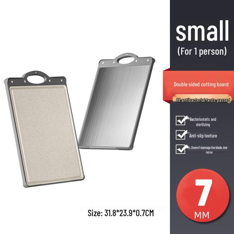 Antibacterial Mold-Proof Titanium & Stainless Steel Cutting Board with Wheat Straw Stainless Steel + Wheat Straw (Gray, Small)