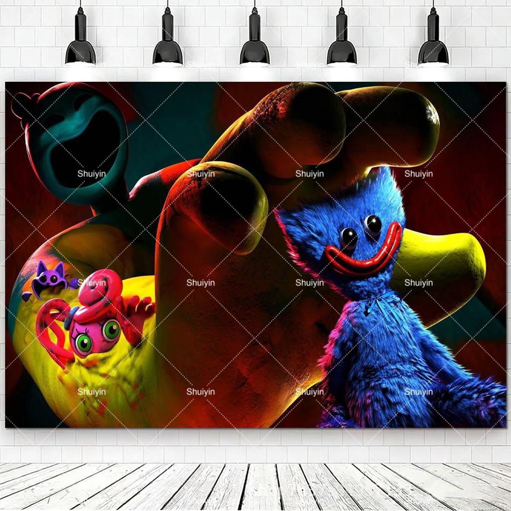 Hot Game-P&Poppy-Playtimes Backdrop Kids Birthday Decorations Party Supplies Baby Shower Banner Horror Festival Decor Props Gift